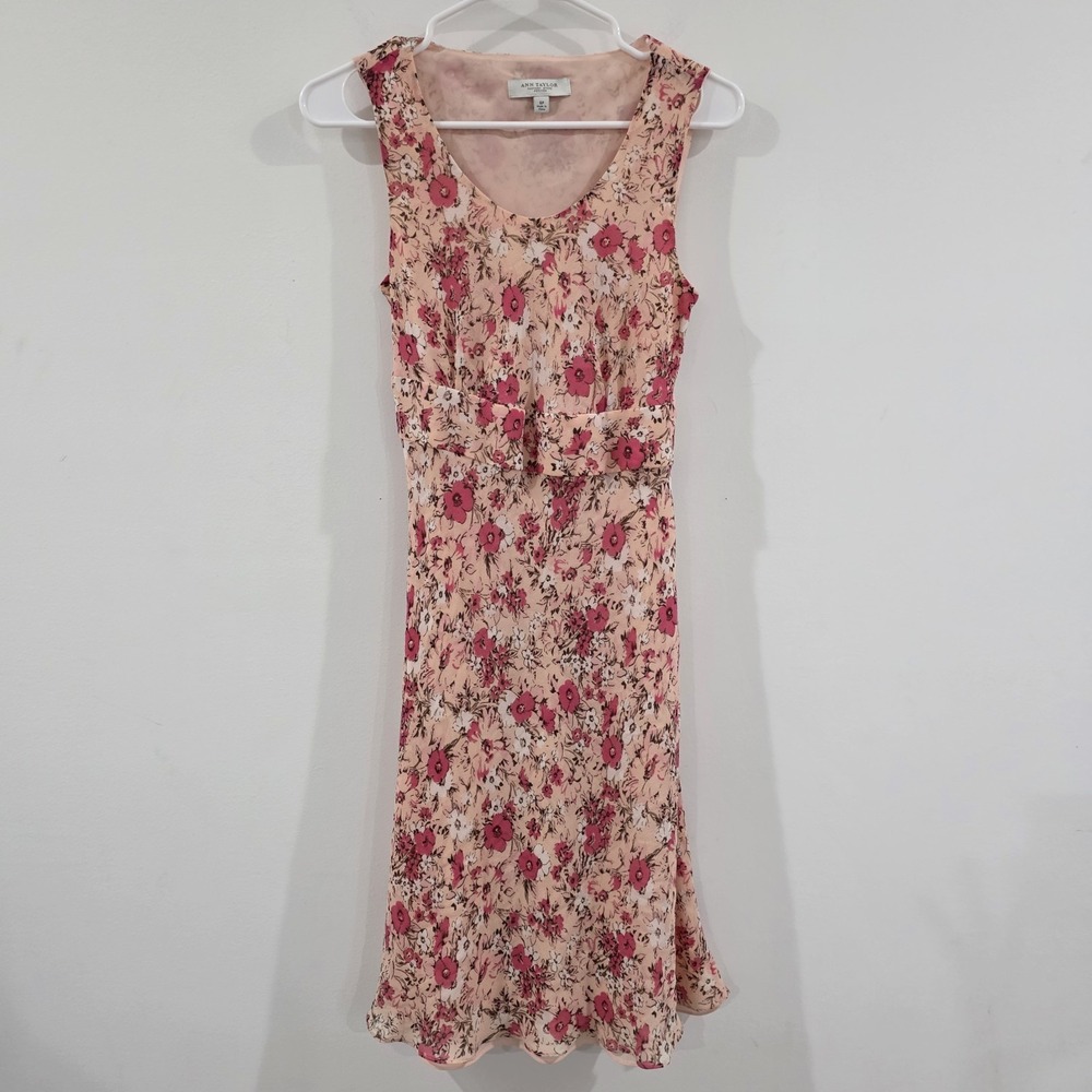 Y2K Ann Taylor Silk Floral Dress Size 6 P Chiffon Pink Dainty Romantic Fairy